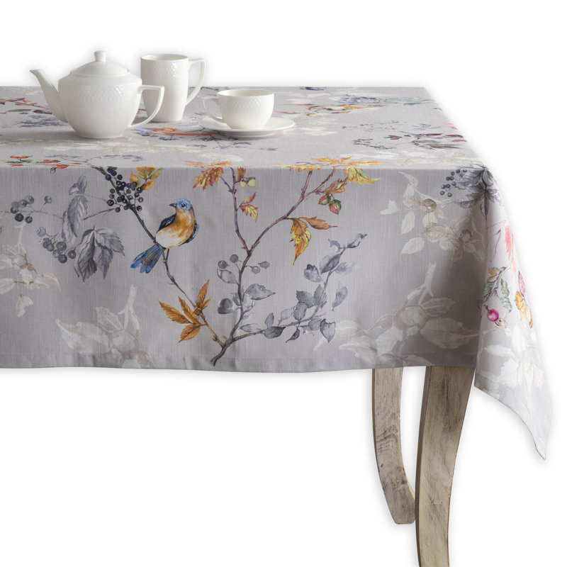 Floral 100% Cotton Christmas Tablecloth, Gray, 90" x 60"