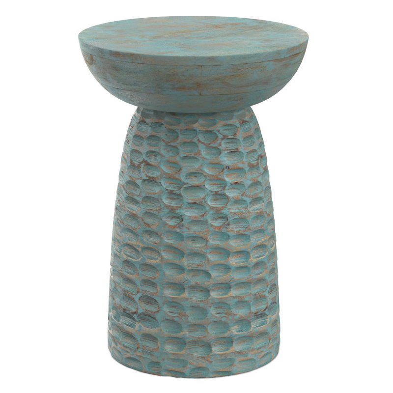 Table de bout ronde 18 po en bois massif bleu sarcelle patiné