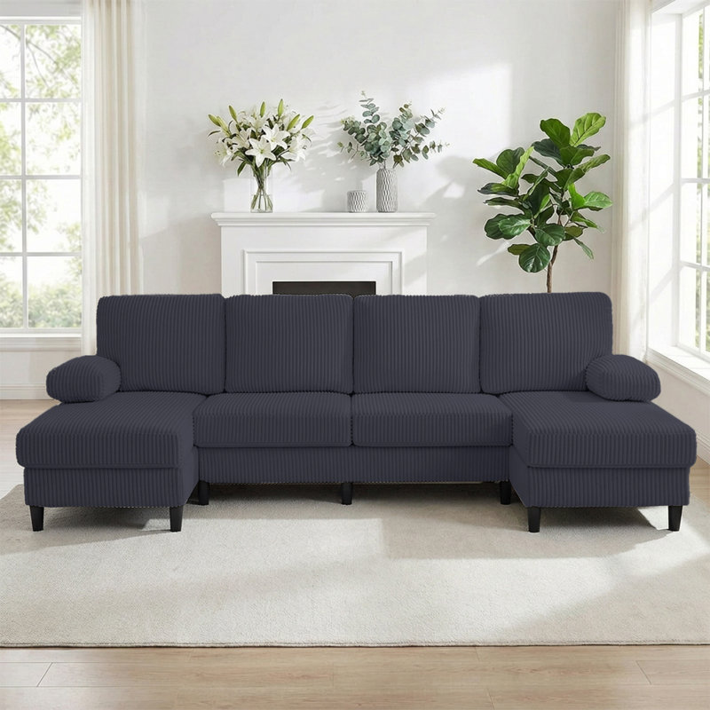 Canapé modulaire en U Corduroy, Gris foncé