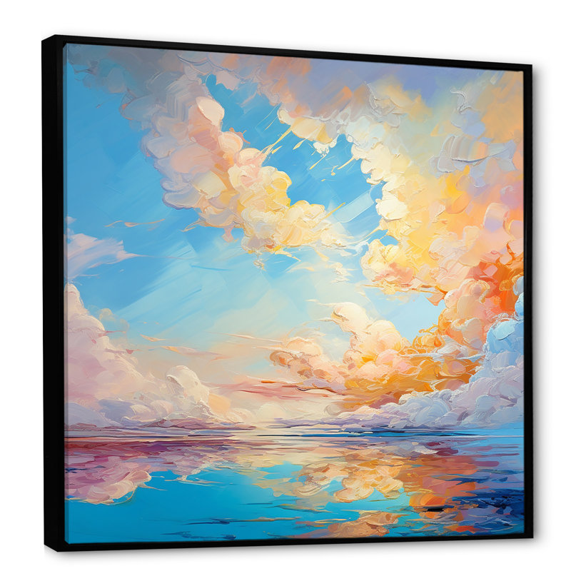 Turquoise, nuage, charme vif - imprimé, H 36 po x l 36 po x P 1,5 po, Cadre flottant noir