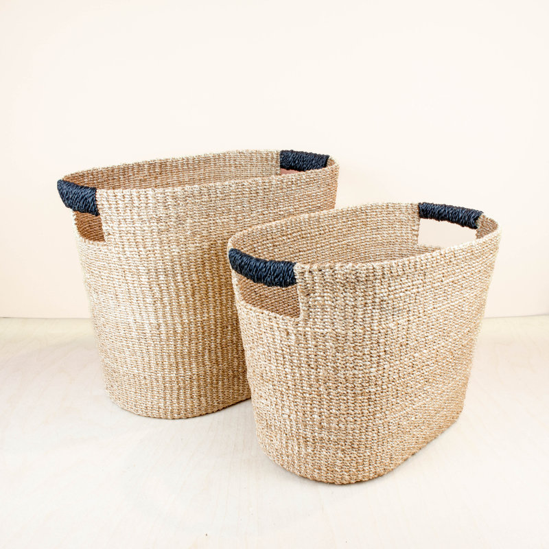 Tan Rounded Oval Basket, set of 2, 7.71, Black