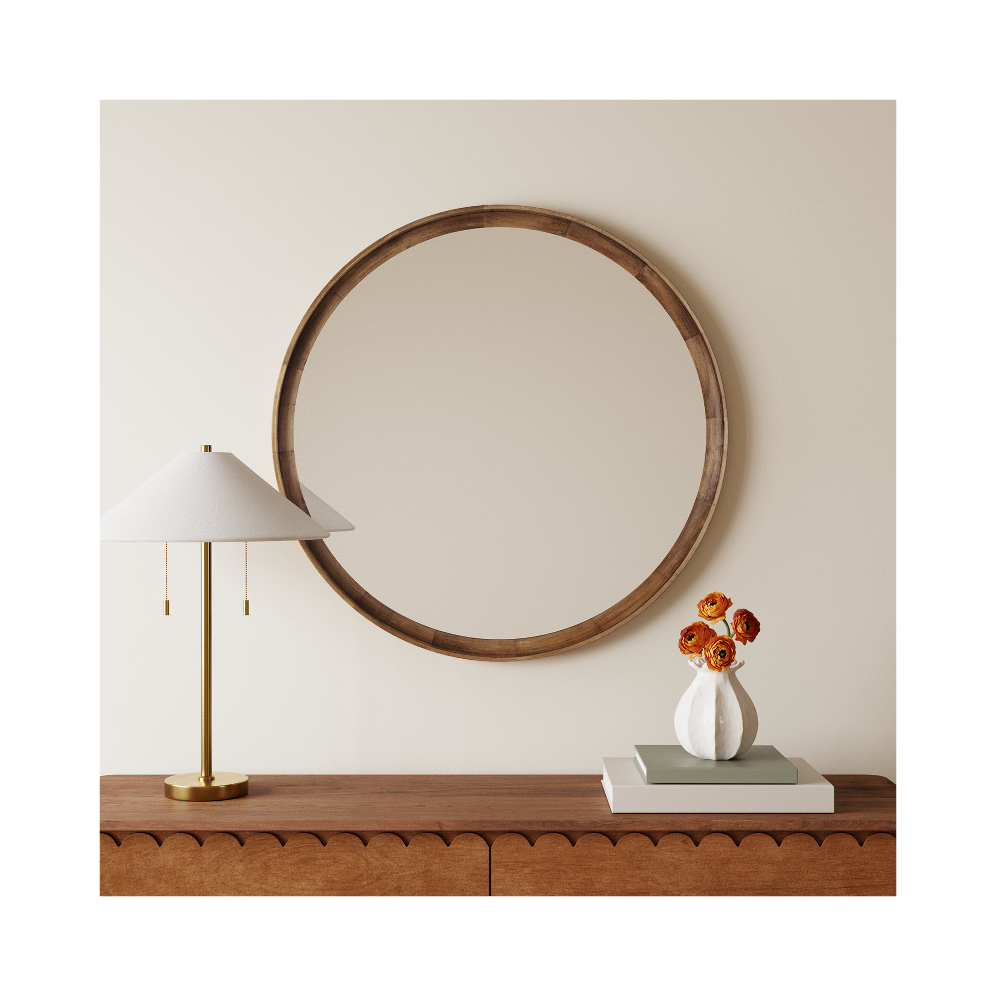 Zoie Wood Mirror, Rustic Brown, 30" x 30"
