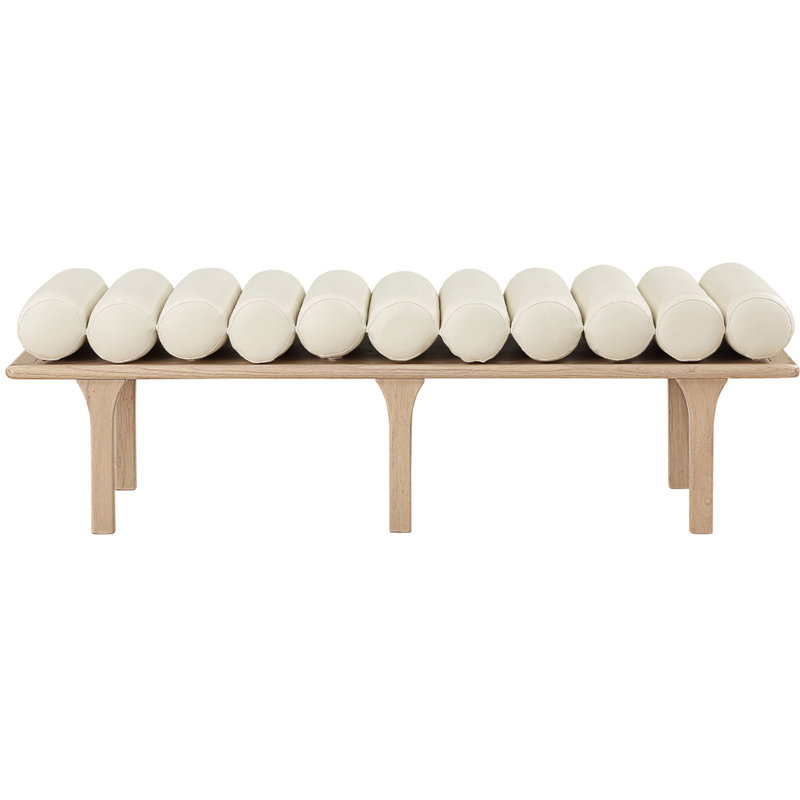 Landon Boutis Faux Leather Upholstered Bench, Cream Vegan Leather, Natural Oak