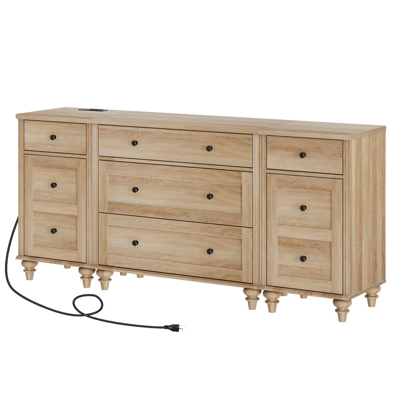 Commodes pour enfants de style Mid-Century moderne avec station de charge, commode pour chambre à coucher avec 5 tiroirs et 2 armoires de rangement