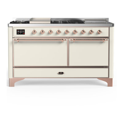 Cuisinière ILVE Majestic III Série 60 po à double combustible avec 7 brûleurs scellés, plaque de cuisson, table française (gaz naturel, porte pleine)