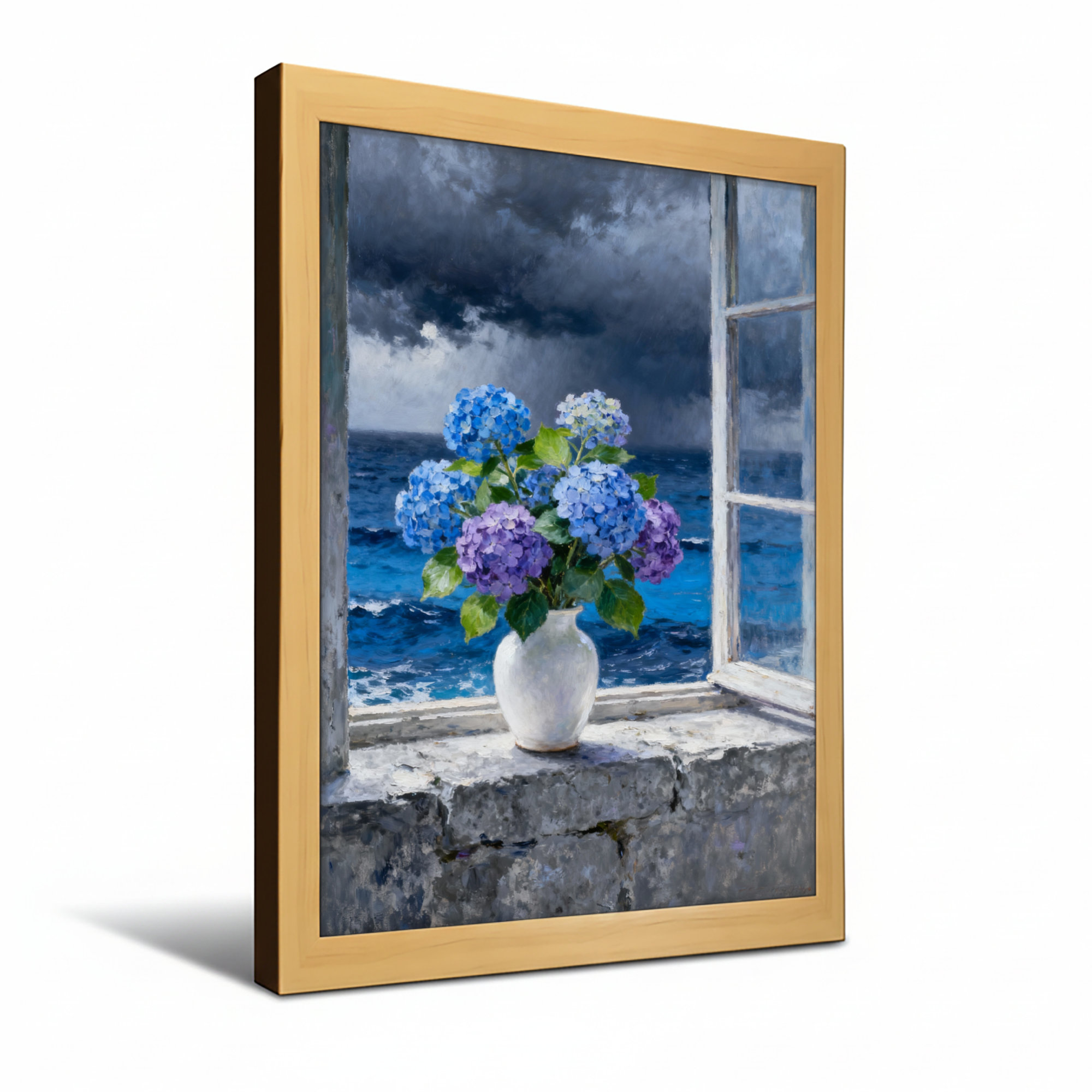 Charlton Home Plants &Flowers Window View With Blue Flowers And Sea ...