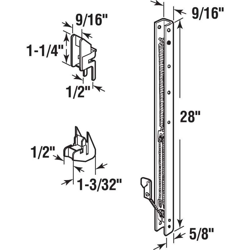 Équilibre de fenêtre et de ceinture Prime-Line, comprend le guide supérieur FS100 et le guide inférieur FS151 (paquet simple)