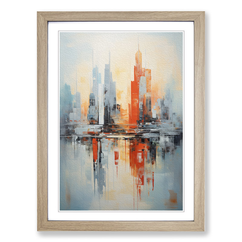 Skyline Abstract No.4 - Single Picture Frame Print on Wood, Oak, 34cm H x 25cm W x 2cm D