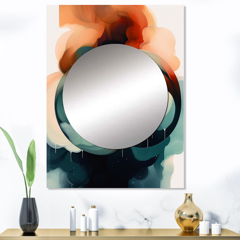 Dunanney Abstract Shapes And Line Artwork V - Abstract Painting Unique Mirror, Orange Large Wall Mirror, Printed Metal Art