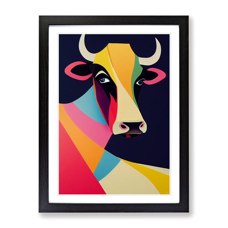 Cow in Abstract - Wall Art, 34cm H x 25cm W x 2cm D, Walnut Framed