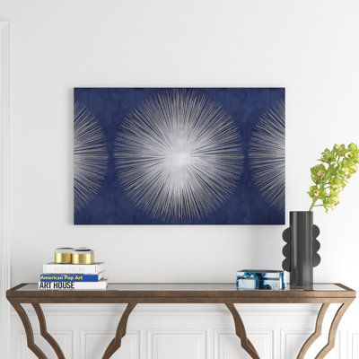 Silver Sunburst on Blue III 1 Piece Wall Art on Canvas