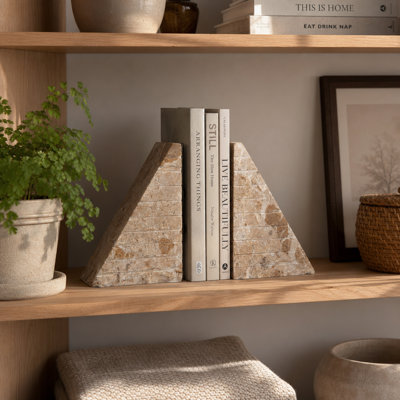 Decorative Marble Rough Edge Bookends for Home or Bookshelf Display - Natural Accent for Office Desk and Shelf Decor - Set of 2, 7", Brown & Orange