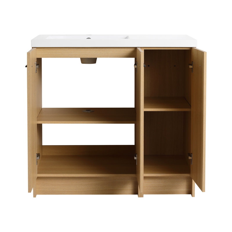 Meuble-lavabo sur pied simple 36 po avec plateau en résine gauche et tablettes, Left