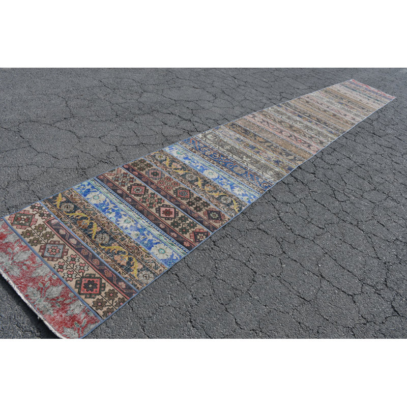 Tapis de couloir rétro vintage avec un design traditionnel pour une touche authentique à votre décor bleu / brun