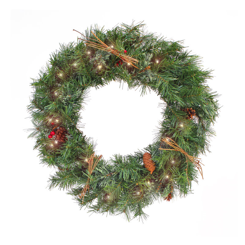 Couronne de pin scintillante avec lumières DEL, 24"