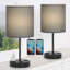 Lampe de table noire 16 "avec prise USB et prise
