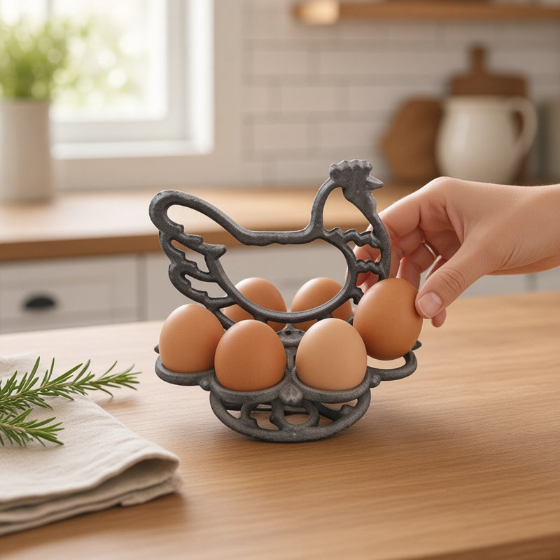Minster Cast Iron Chicken Egg Holder Antique Style Egg Ring Kitchen Storage Display Stand Decor
