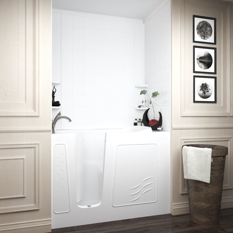 Bain tourbillon de 53 po x 30 po avec robinet, lumière, radiateur et siège intégré Ashton, Gauche, Blanc