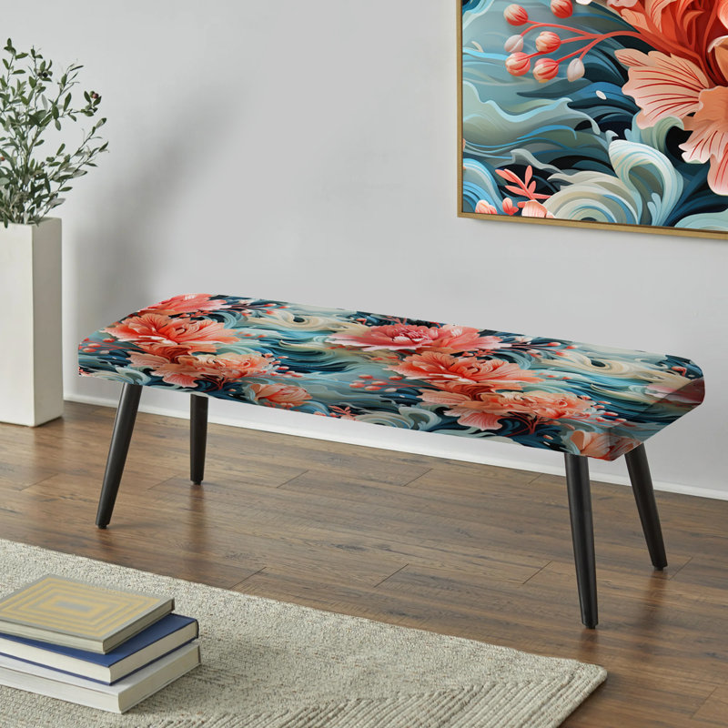 Corail Mirage - motif tropical - banc rembourré noir Tropical