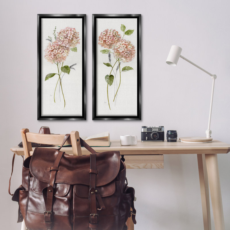 Ensemble de 2 cadres flottants roses à hortensias roses, design par Nan, H 31 po x l 15 po, Cadre flottant noir de jais
