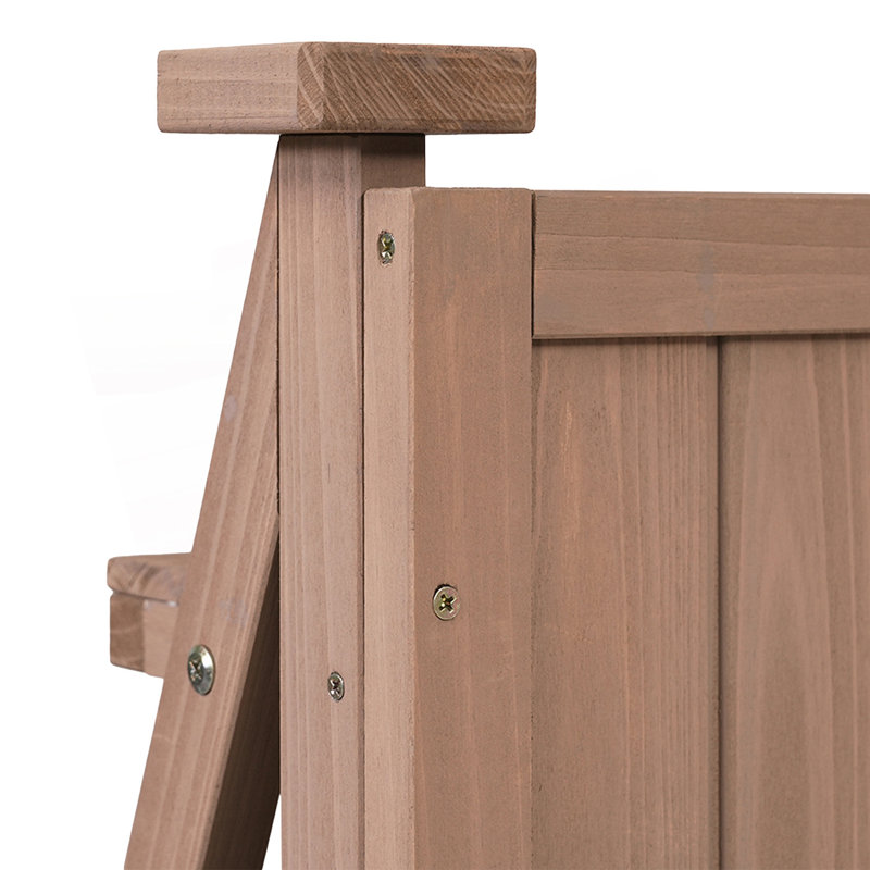 Banc de jardin, poste de travail avec tablette de rangement, tiroir et armoire, Brun