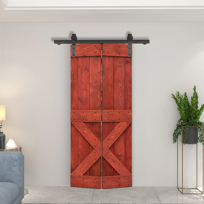 Porte pliante en bois massif 84 po 84 po, Rouge cerise, 30 po x 84 po