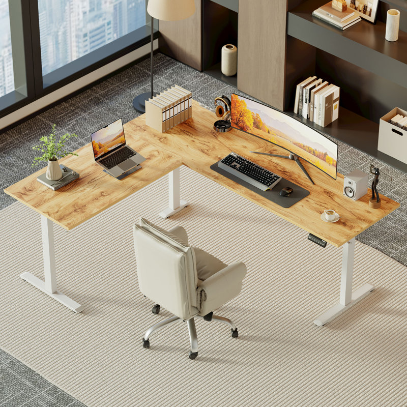 75 Inch L Shaped Standing Desk, Electric Height Adjustable Home Office Desk, Large Ergonomic Computer Desk with 3 Memory Buttons, Cable Management, Corner Desk for Home & Office Workstations, Rustic Brown
