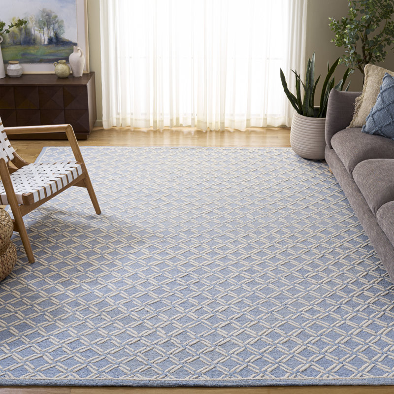 Genre 350 Hand Tufted Wool/Cotton Geometric Rug in Blue/Ivory, Rectangle 8' x 10'