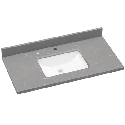 42 Inch Cultured Marble Gray Rectangular Single Sink Bath Vanity Top With Backsplash Countertop In Gray