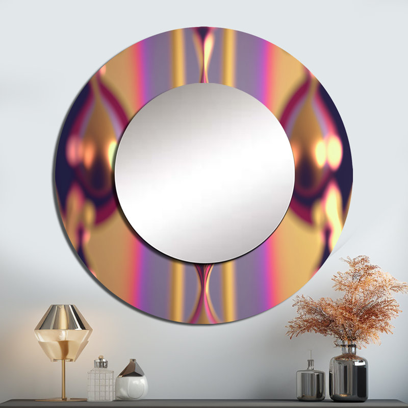 Globe infini rose et doré - miroir géométrique unique, grand miroir mural rond traditionnel, impression d'art en métal