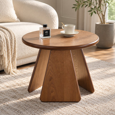 Table d'appoint ronde en bois 23,37 pouces avec trois pieds inclinés pour le salon et la chambre à coucher