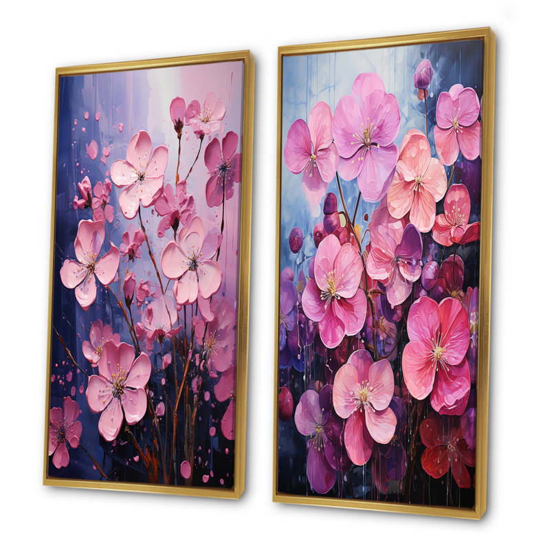Neon Fantasy - Violets, ensemble de 2 reproductions d'art sur toile, Cadre flottant doré, H 28 po x l 25 po