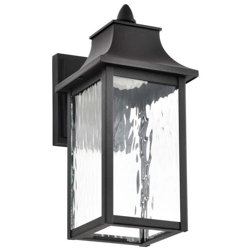 Austen Matte Black and Clear Water Glass Smart Outdoor Wall Lantern