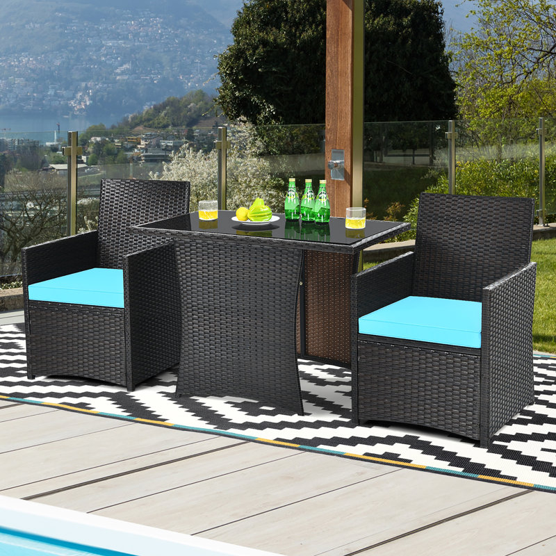 Ensemble de conversation pour 2 personnes avec coussins Riascos, Structure brune / coussin turquoise