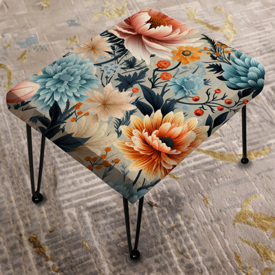 Blue Boho Floral Treasures - Floral Rectangle Ottoman