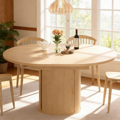 Table de salle à manger 47-63 "extensible ronde pour 4 à 8 personnes, table de cuisine moderne de style Mid-Century avec armoire de rangement