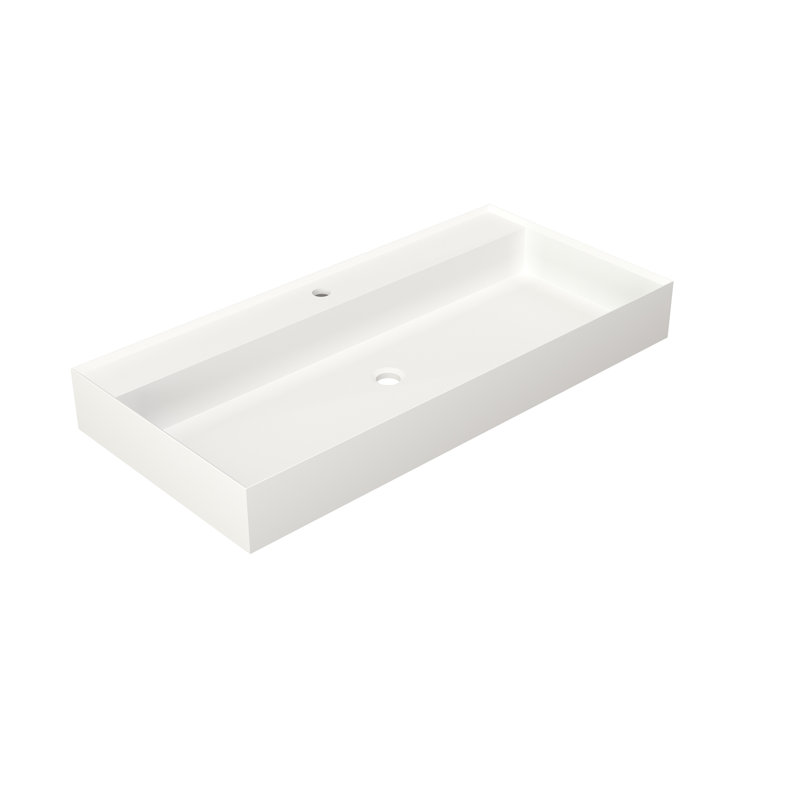 Lavabo de salle de bain en résine solide, blanc mat, hauteur 4,62 po, largeur 19,18 po, profondeur 39,53 po, 42,49 lb, adaptable à différents besoins spatiaux, teinté, mural ou sur comptoir