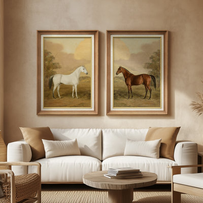 «Traditional Horse Portrait Pastoral Country», ensemble de 2 reproductions d'art mural encadrées de qualité supérieure sur papier 26 po x 36 po