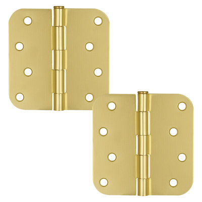 Charnière de porte à roulement simple en acier satiné en laiton satiné avec goupille amovible, 4 x 4 po, rayon 5/8 po, paquet de 2