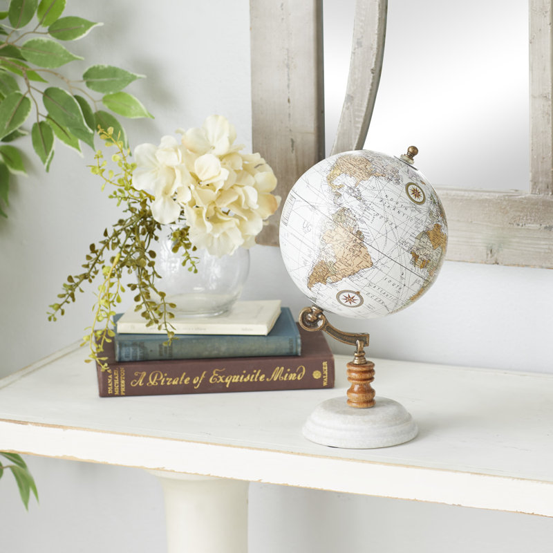 Globe en marbre et bois aigue-marine, Blanc