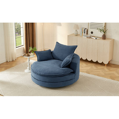 360° Swivel Sofa Chair Accent Barrel Chair 57.5"  Swivel Round Chair With Dual-Layer Cushion Design And 3 Removable Pillows For Living Room, Bedroom, Office And Hotel, Blue