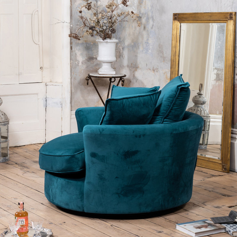 Fayyaz Velvet Swivel Base Cuddle Chair, Teal