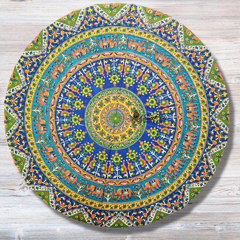 Mnatsagan Floral 100% Cotton Tablecloth Round, Blue, 72" Round
