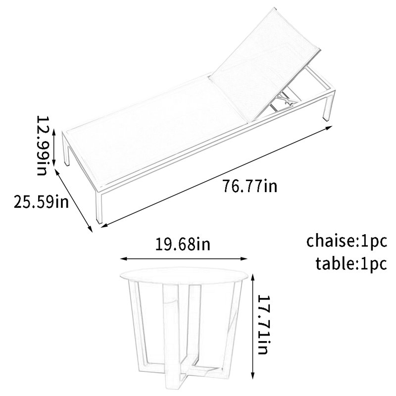 Chaise longue d'extérieur réglable en alliage d'aluminium avec table