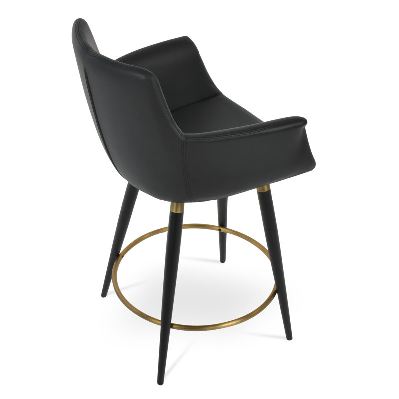 Bottega Ana Counter & Bar Stool, Black Faux Leather, Black, Counter Stool (24" Seat Height)