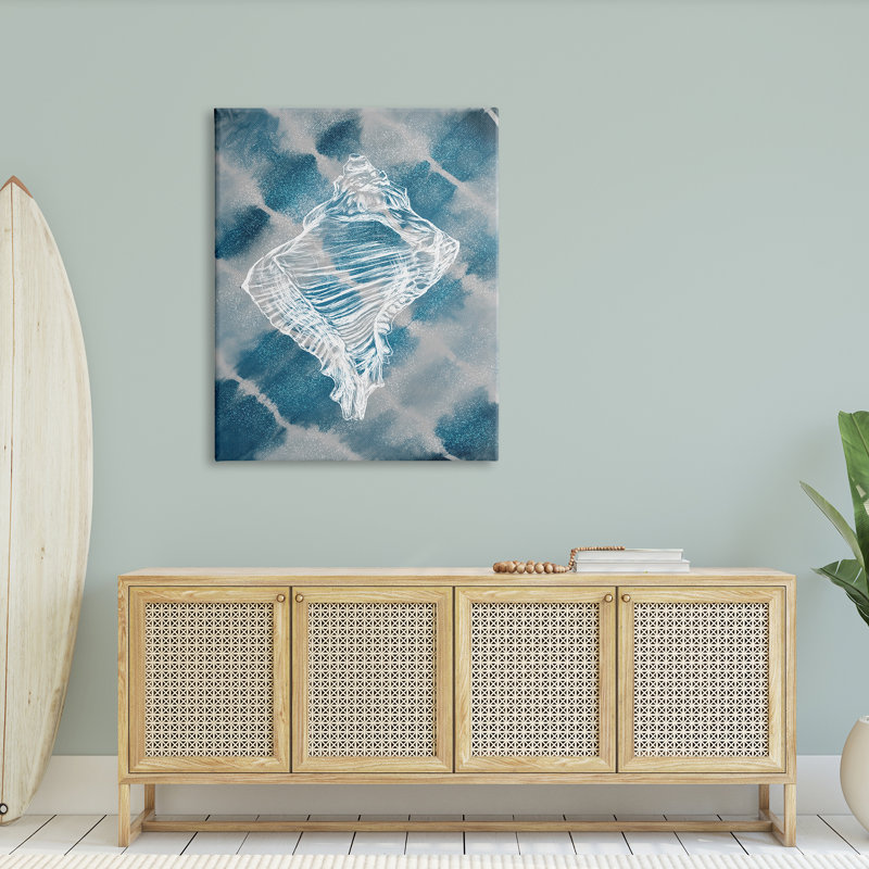 Cravate bleu marine rétro Conch Shell par Ziwei Li 927, H 48 po x l 36 po x P 1,5 po, Toile tendue