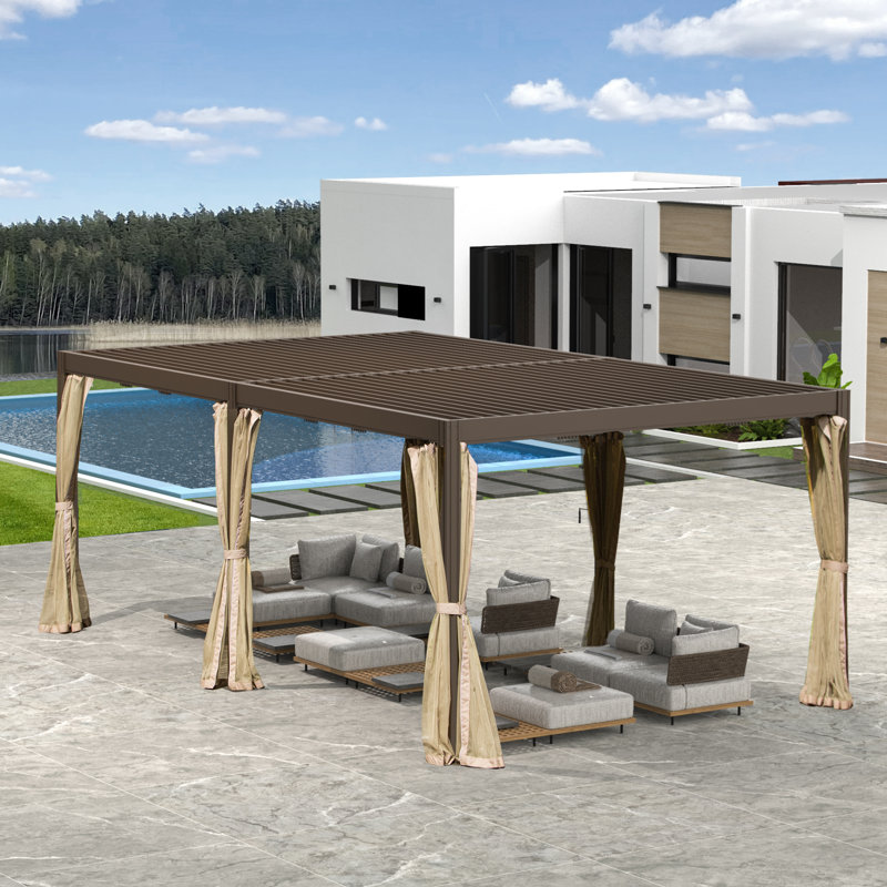 Pergola Gazebo with Louvered Roof, Brown, 20 ft. W x 12 ft. D