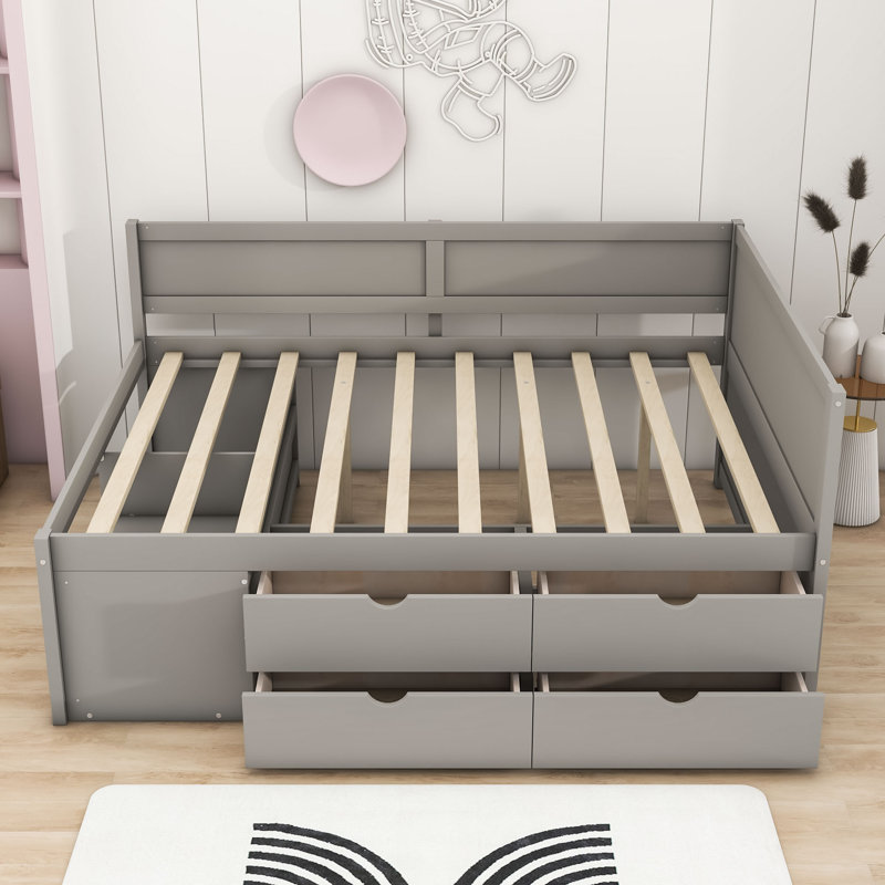 Kouta Wood Daybed with Drawers and Shelves, Full/Double, Gray