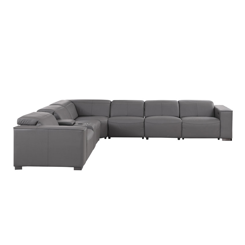 Torrance Luxurious Genuine Leather 7-Piece Sectional With 3 Power Reclining Seats & Power Headrest, Gray