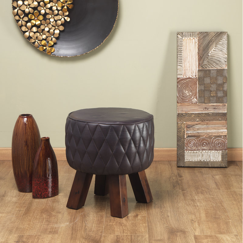 Temecula Solid Wood Stool, Dark Brown, Dark Grey